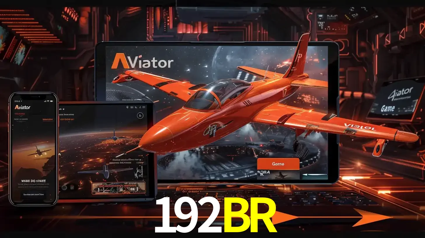 Apresentação tecnológica do jogo Aviator com um avião saindo da tela de um tablet, demonstrando a experiência imersiva em múltiplos dispositivos no 192BR.